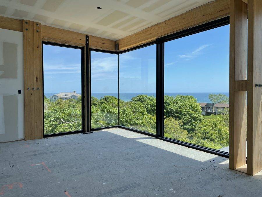 Residential installation of aluminum windows and lift & slide doors in Montauk, NY oceanfront property.