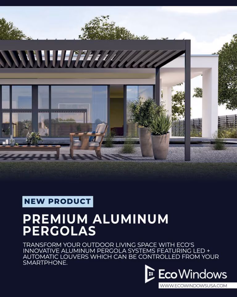 Transform Your Outdoor Living Space with Smart Technology ECO's Premium Aluminum Pergola Systems are revolutionizing outdoor living featuring LED + automatic louvers which can be controlled from your smartphone.