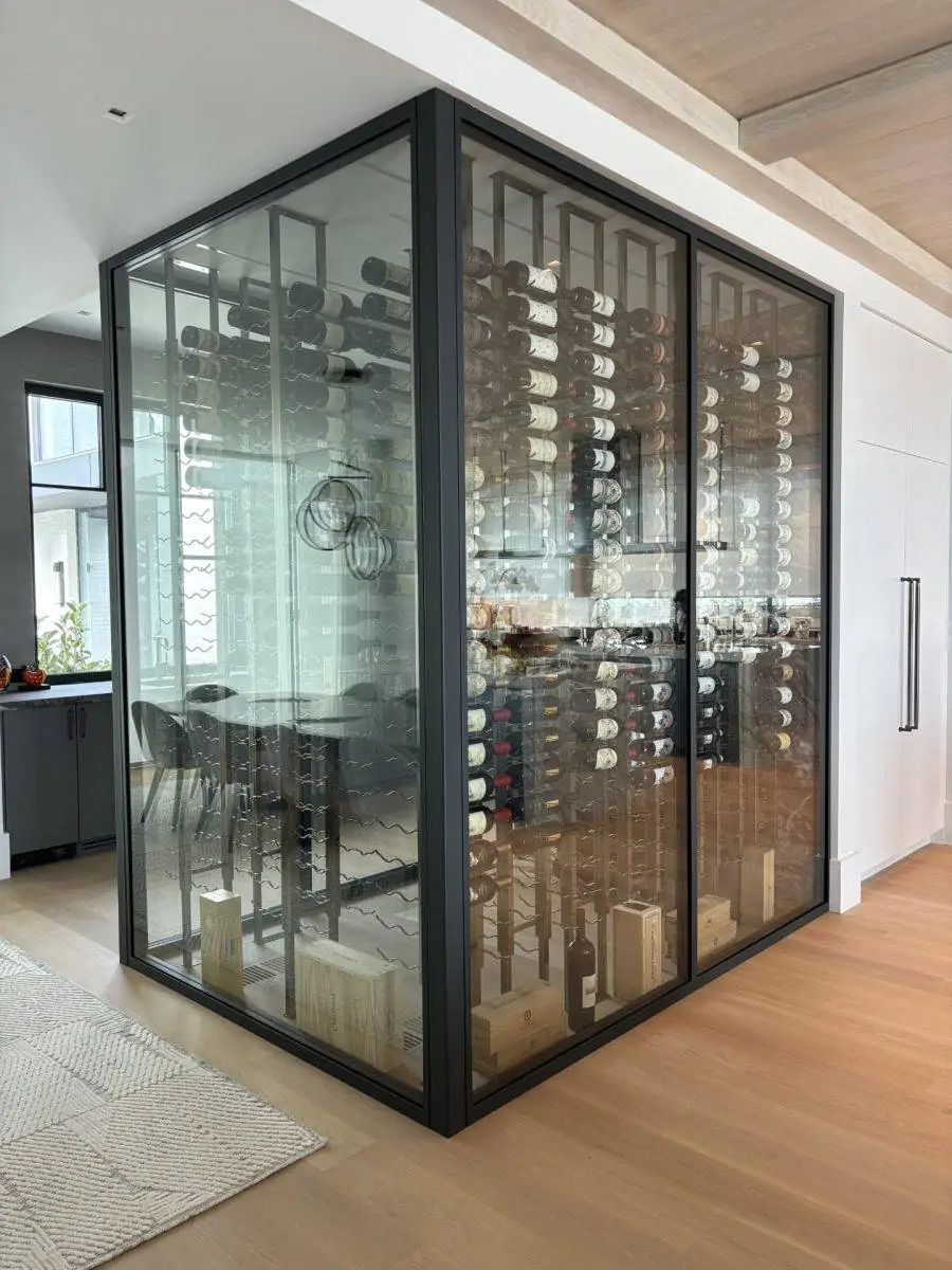steel windows and doors, glass wine cellar