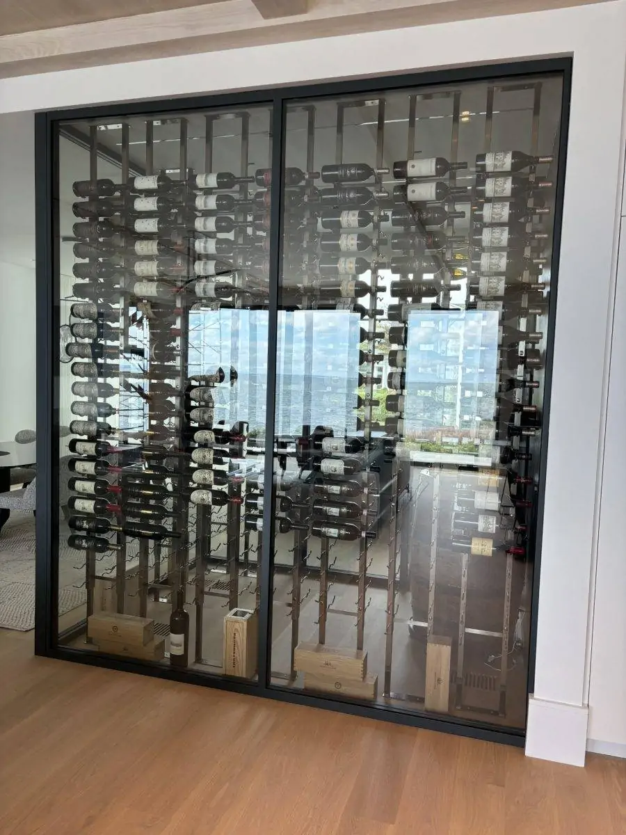 french doors curtain walls, glass wine cellar